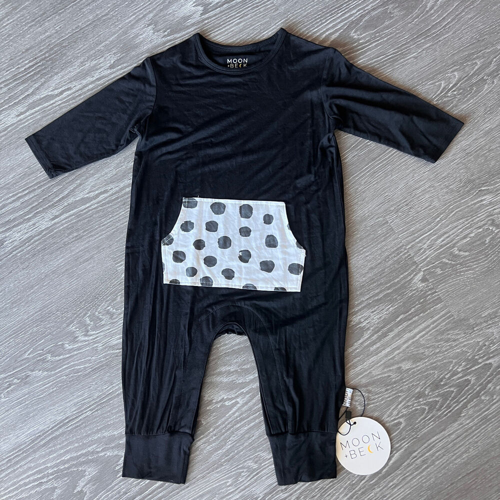 Moon + Beck Romper Kids 3 Black With Polkadot Pocket